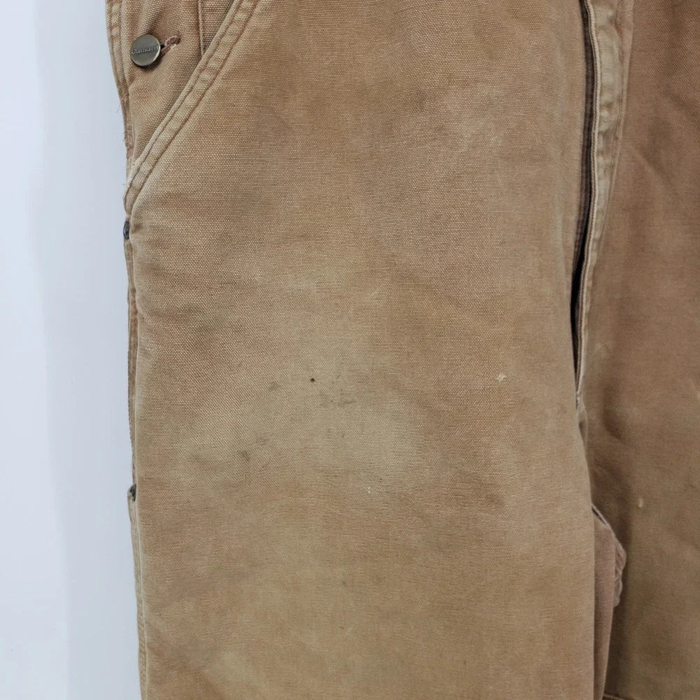 Vintage Carhartt Thrashed Duck Canvas Quilted Lined Bib Overalls 42x34 Distress
